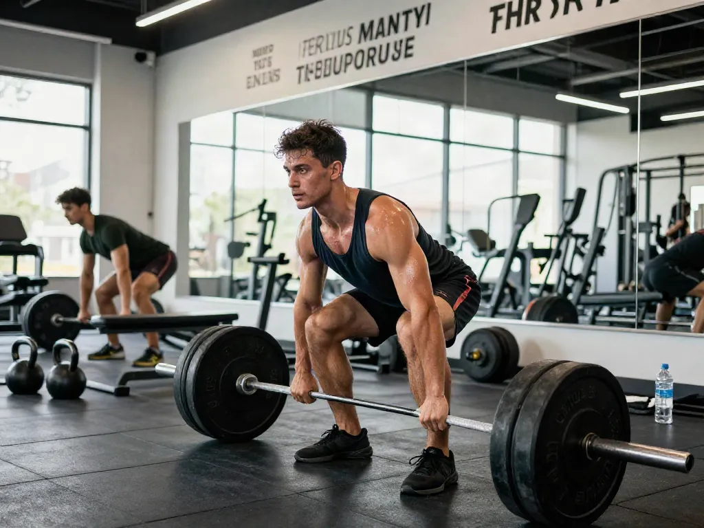 Athletic man lifting weights in a modern gym, showcasing dedication to steroidi anabolizzanti for muscle gain.